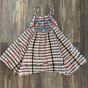 Urban Outfitters UO Embroidered Apron Mini Dress Side Ties Deep Back Boho Sz S